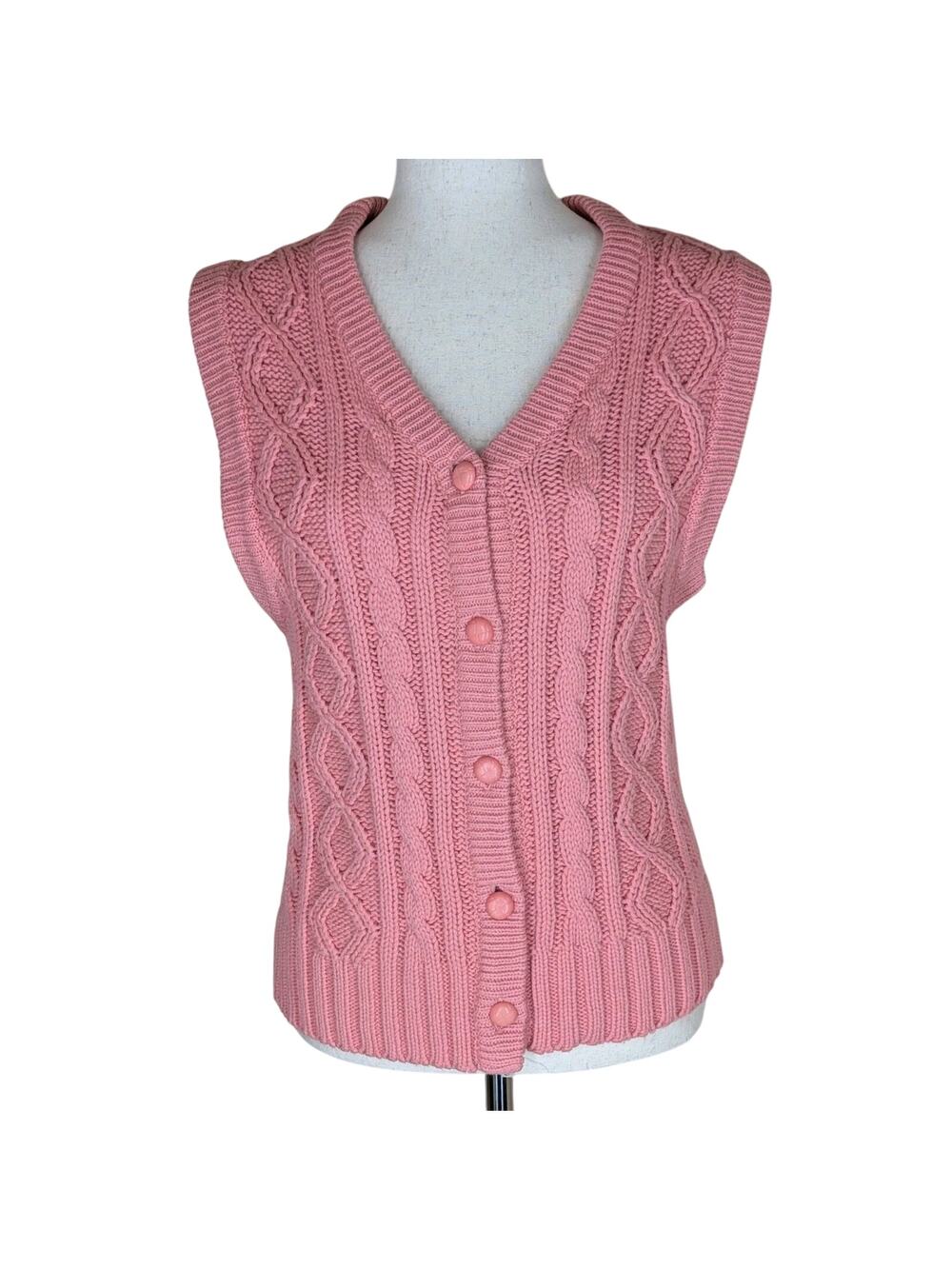 Vintage Fire Islander Sweater Vest Pink Cable Knit Medium Preppy Twee Academia